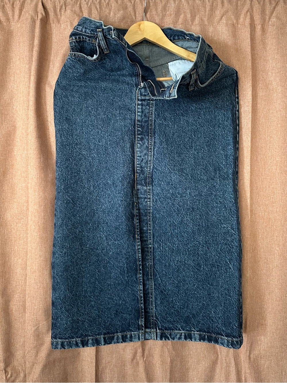 Mango Indigo Denim Front-Seam Midi Skirt